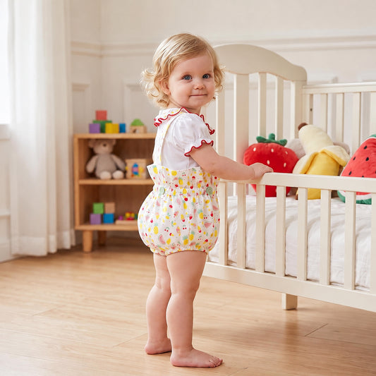 Baby Girls Fruit Print Strap Romper With Shirt