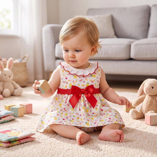 Baby Girls Summer Print Puff Sleeve Dress Set with Pants