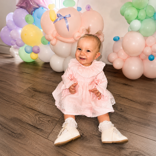 Baby Girls Pink Puffball Tulle Dress & Pants Set