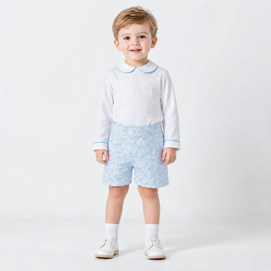 Baby Boys Blue Jacquard Trousers & Shirt Set