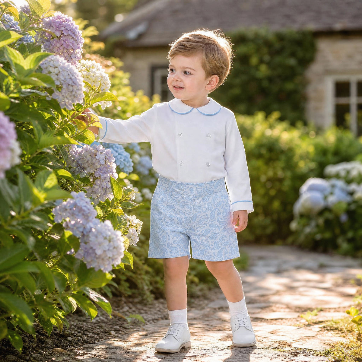 Baby Boys Blue Jacquard Trousers & Shirt Set