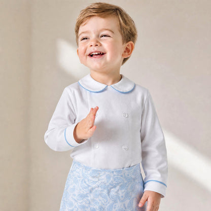 Baby Boys Blue Jacquard Trousers & Shirt Set