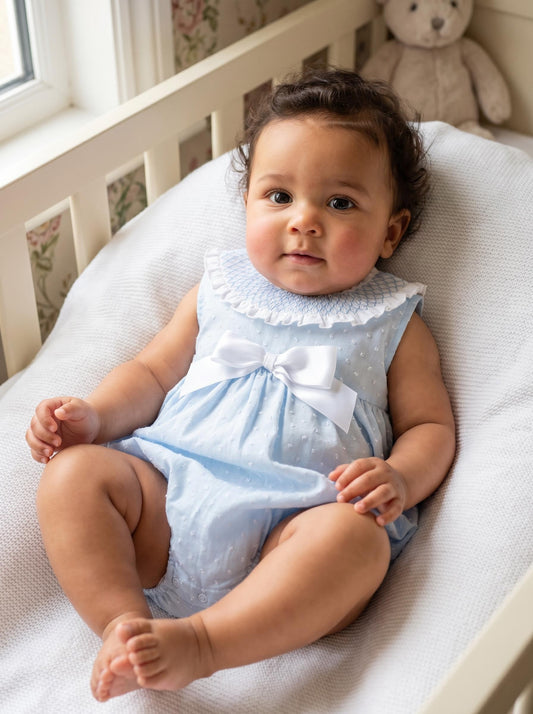 Baby Girls Blue Plumeti Smocked Romper