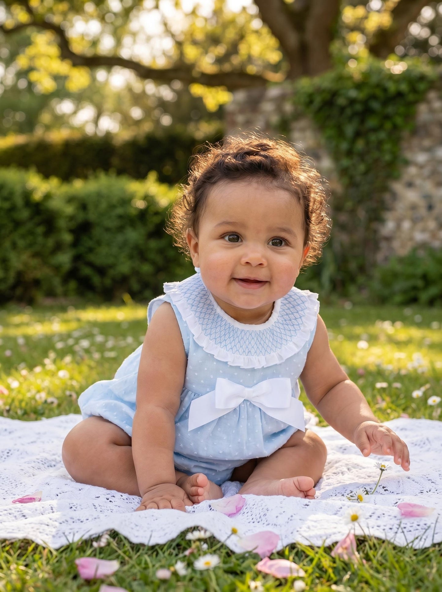 Baby Girls Blue Plumeti Smocked Romper