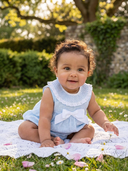 Baby Girls Blue Plumeti Smocked Romper