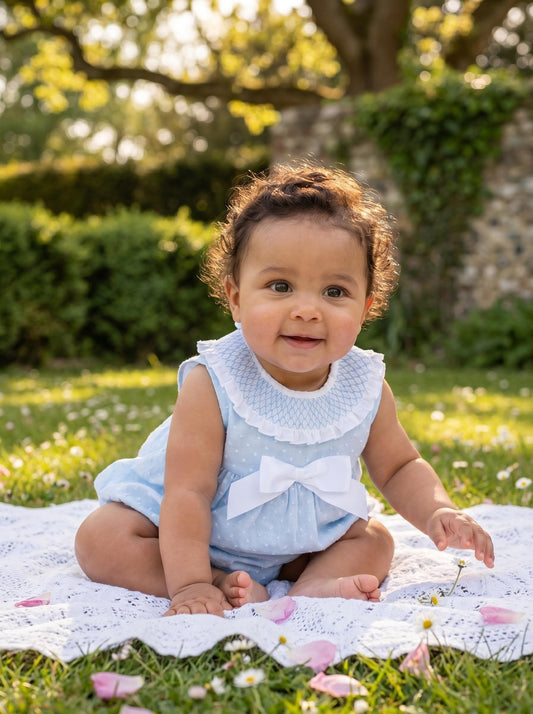 Baby Girls Blue Plumeti Smocked Romper