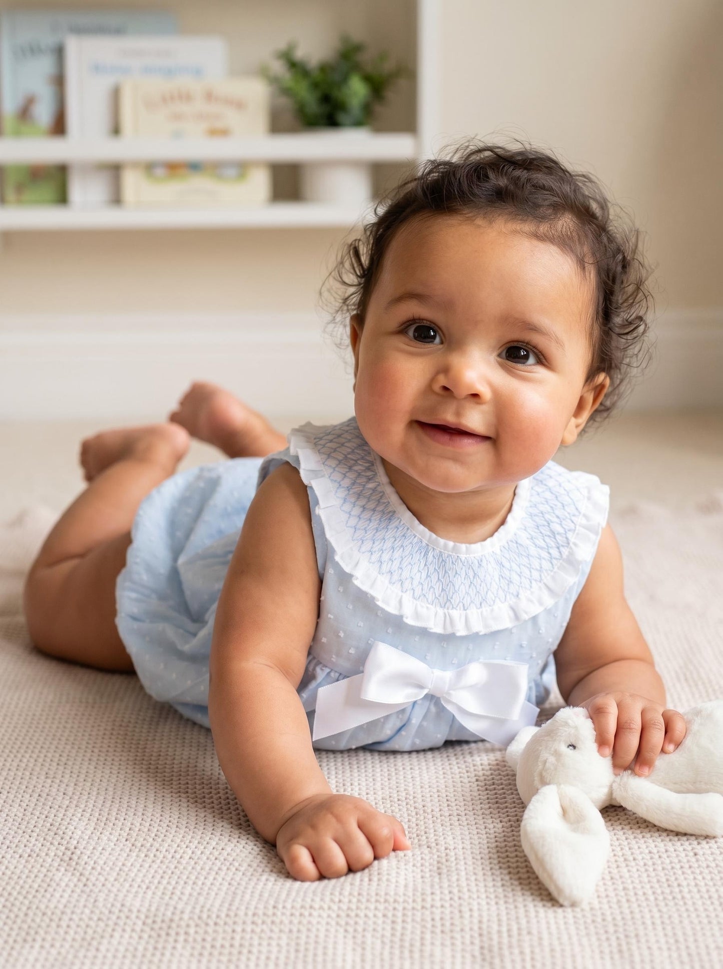 Baby Girls Blue Plumeti Smocked Romper