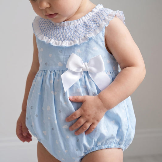 Baby Girls Blue Smocked Collar Romper
