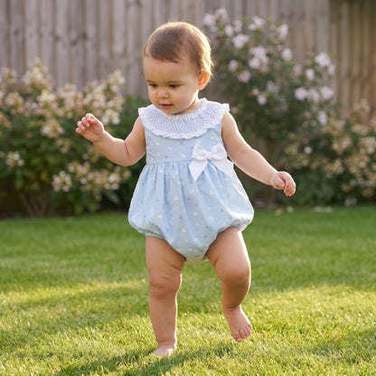 Baby Girls Blue Smocked Collar Romper