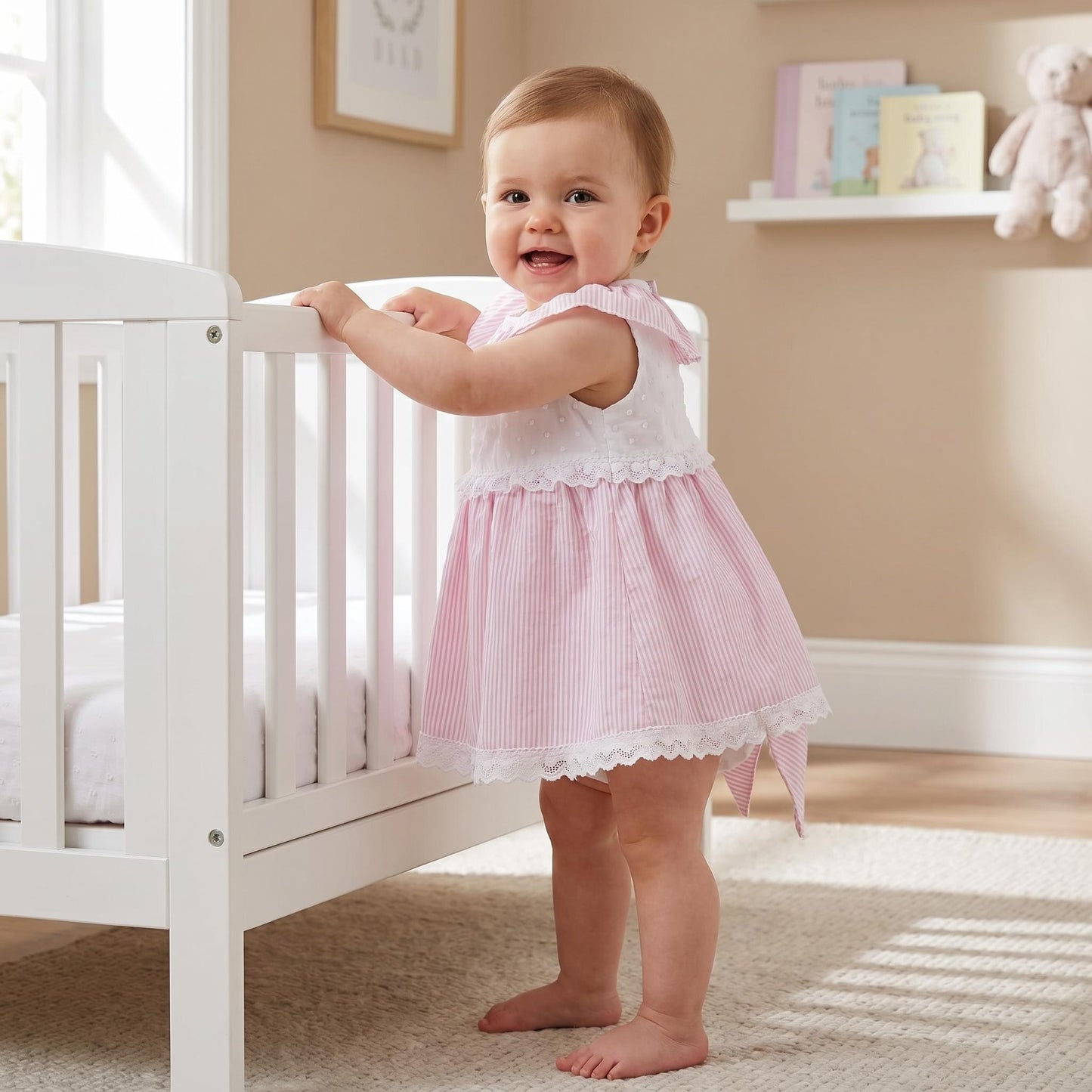 Baby Girls Pink Stripe Summer Dress & Bloomers