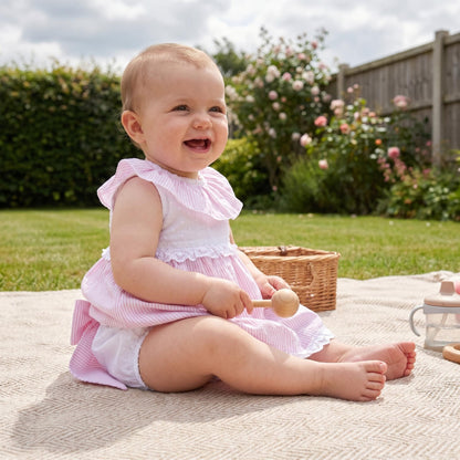 Baby Girls Pink Stripe Summer Dress & Bloomers