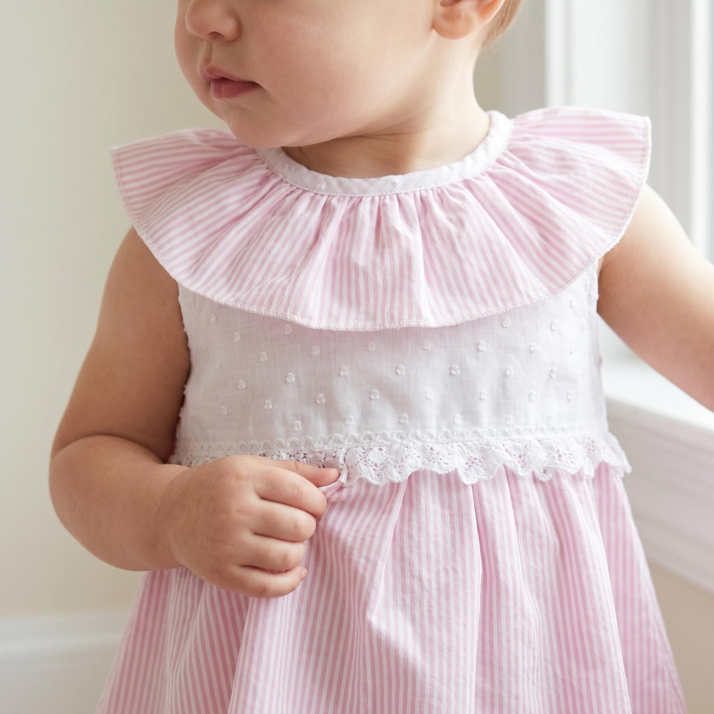 Baby Girls Pink Stripe Summer Dress & Bloomers