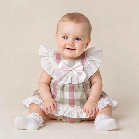 Baby Girls Pink Checked Cotton Puff Ball Dress