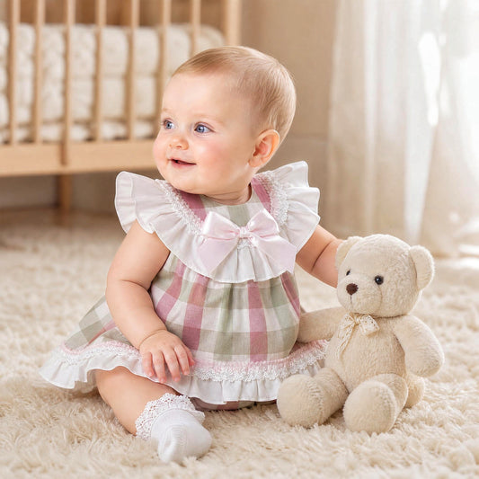 Baby Girls Pink Checked Cotton Puff Ball Dress