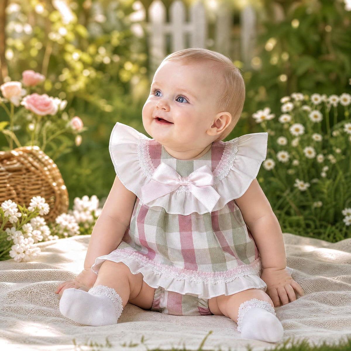 Baby Girls Pink Checked Cotton Puff Ball Dress