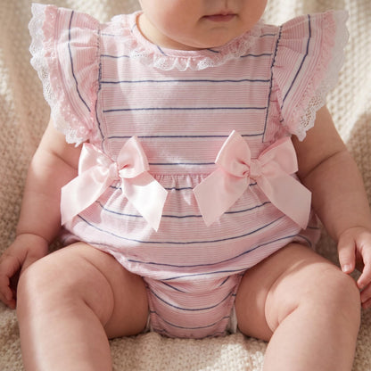 Baby Girls Pink Stripe Frill Shoulder Romper