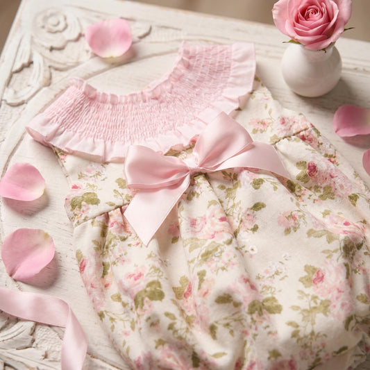 Baby Girls Pink Floral Smocked Romper