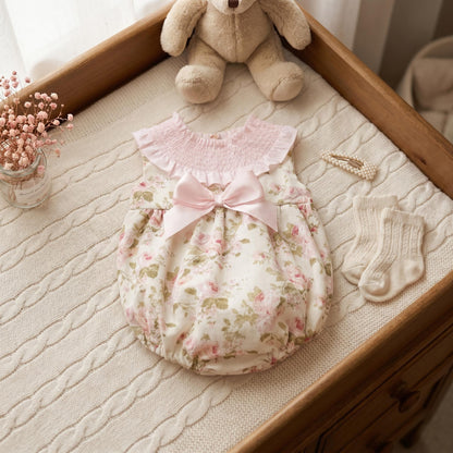 Baby Girls Pink Floral Smocked Romper