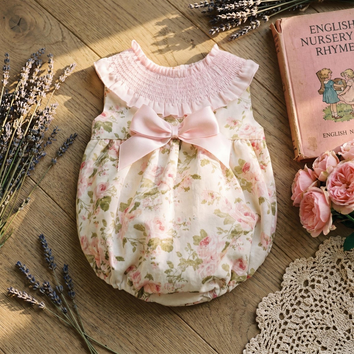 Baby Girls Pink Floral Smocked Romper