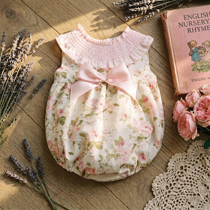 Baby Girls Pink Floral Smocked Romper