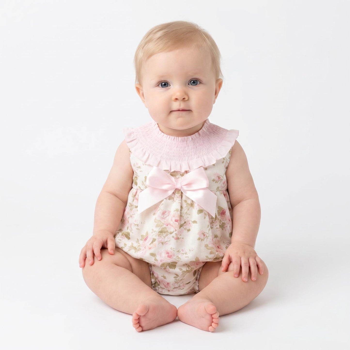 Baby Girls Pink Floral Smocked Romper