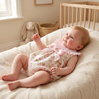 Baby Girls Pink Floral Smocked Romper