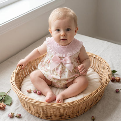 Baby Girls Pink Floral Smocked Romper