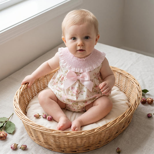 Baby Girls Pink Floral Smocked Romper