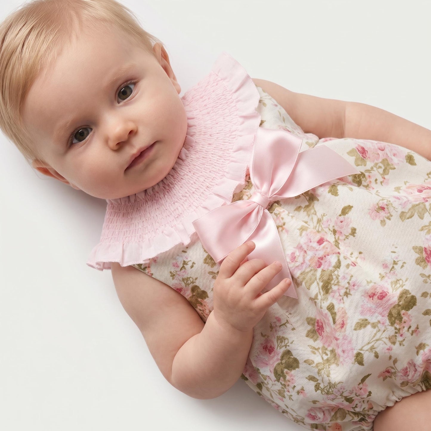 Baby Girls Pink Floral Smocked Romper