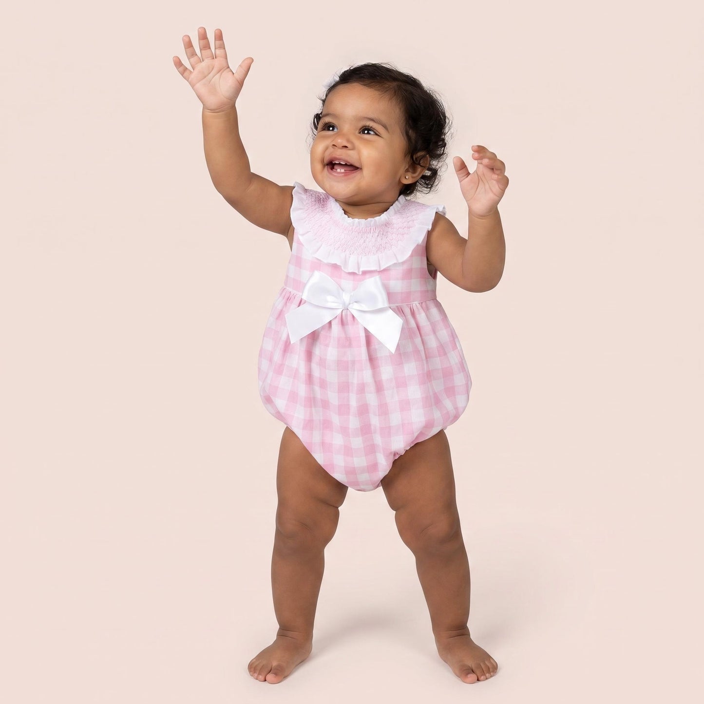 Baby Girls Pink Checked Smocked Romper