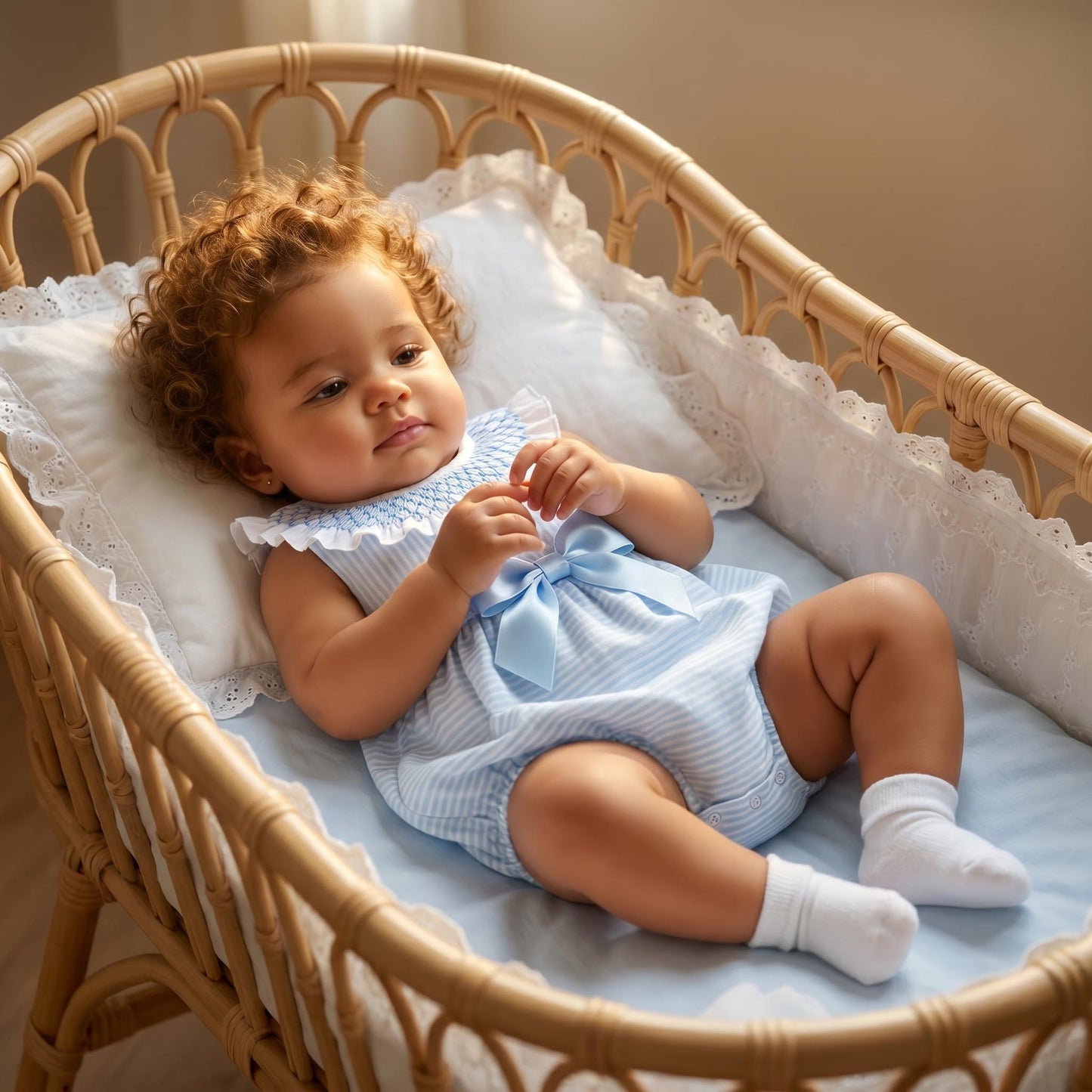 Baby Girls Blue Stripe Smocked Romper