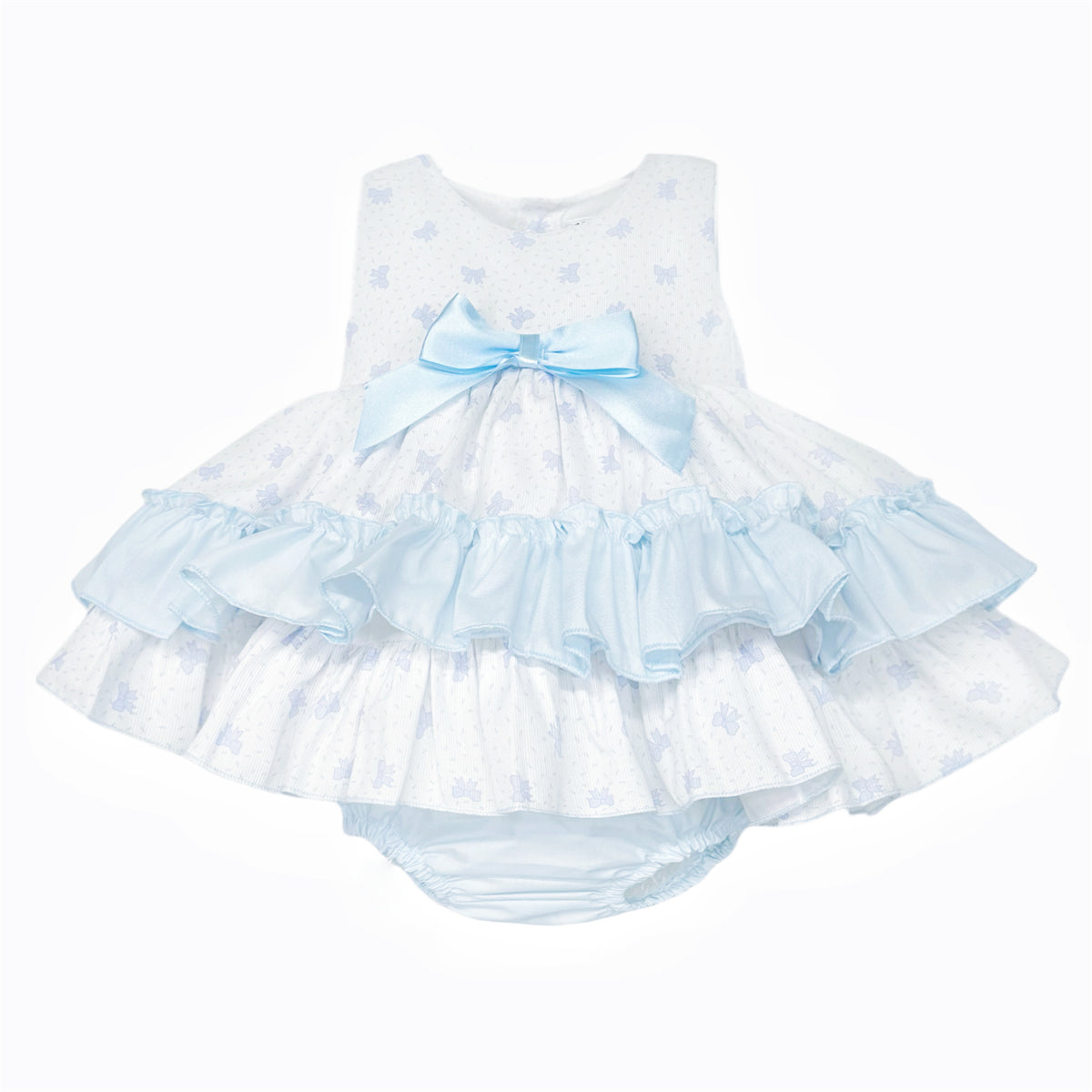 Baby Girls Blue Bow Print Dress with Pants