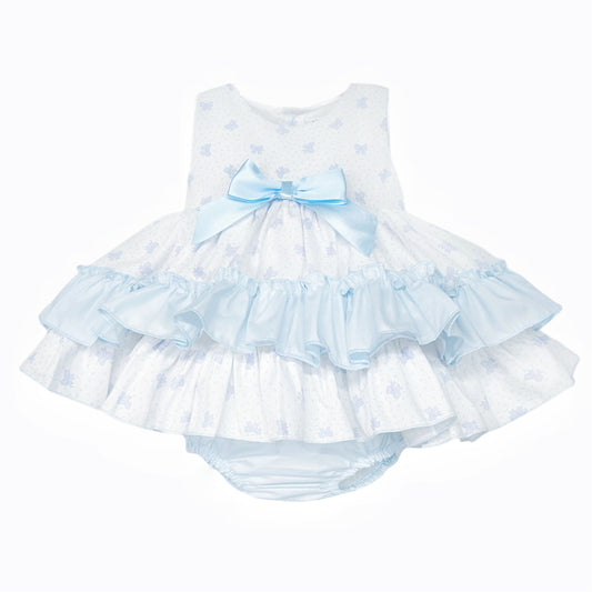 Baby Girls Blue Bow Print Dress with Pants