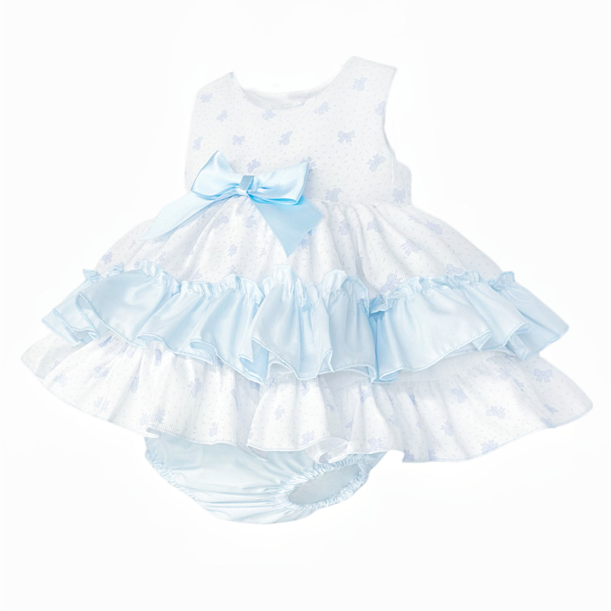 Baby Girls Blue Bow Print Dress with Pants