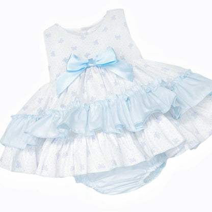 Baby Girls Blue Bow Print Dress with Pants