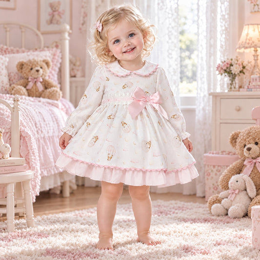 Baby Girls Pink Teddy Puff Dress & Bloomers