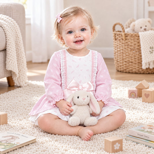 Baby Girl Pink Floral Lacey Dress with Pants