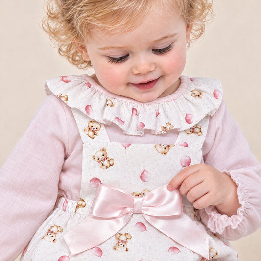 Baby Girls Pink Teddy Print Romper With Shirt