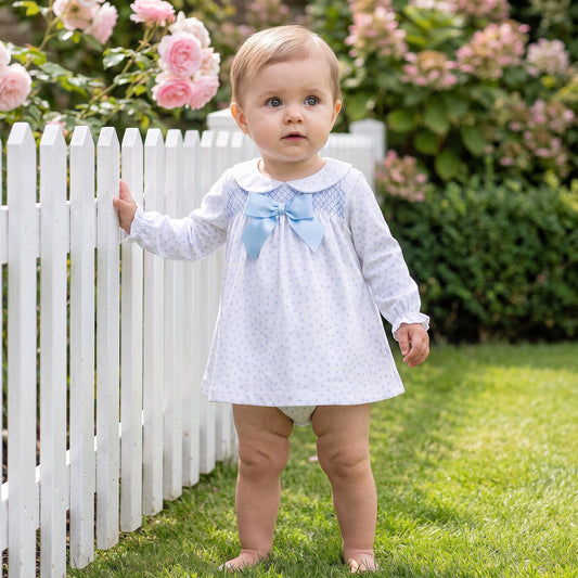 Baby Girls Pale Blue Love Smock Dress With Pants