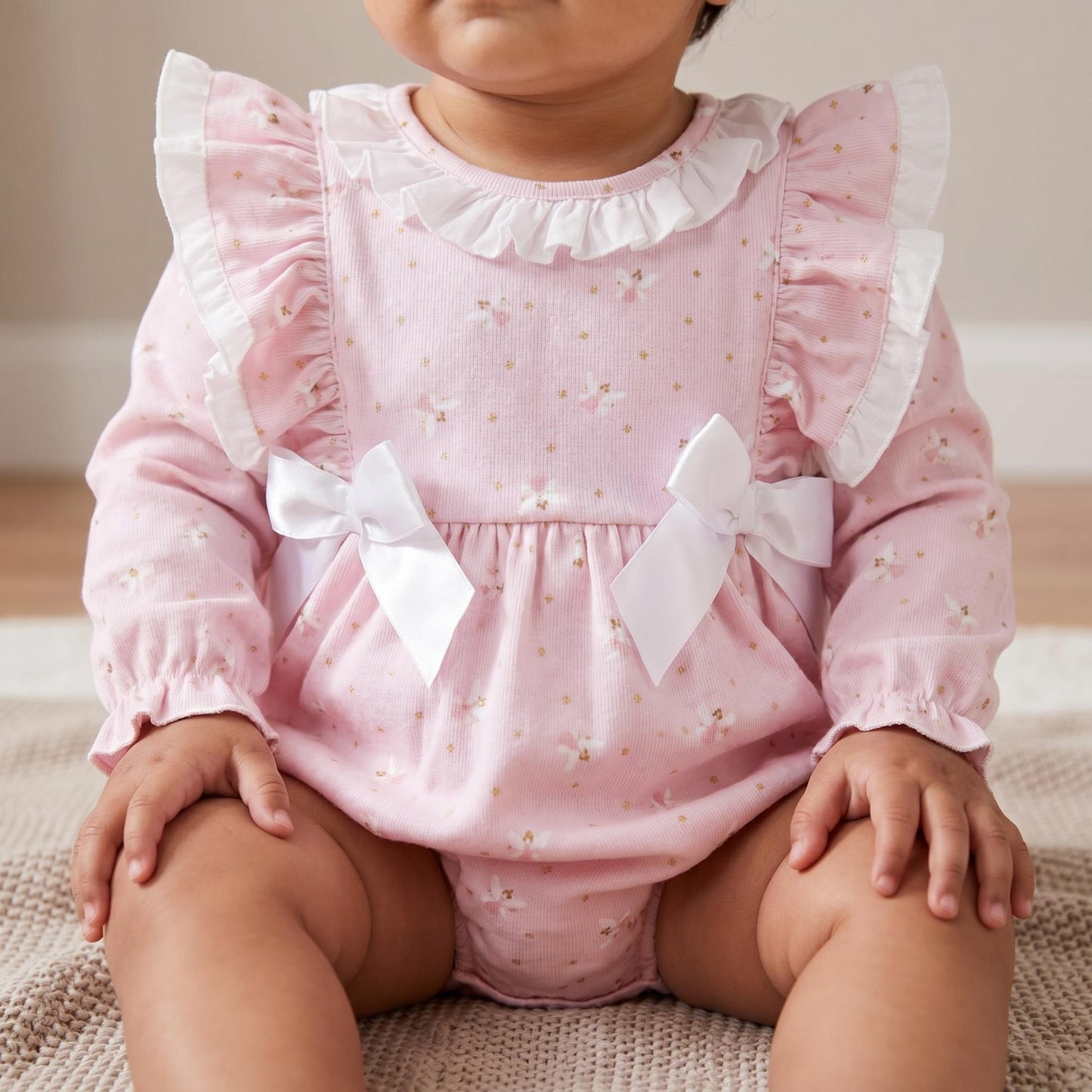 Baby Girls Pink Fairy Frilly Shoulder Romper