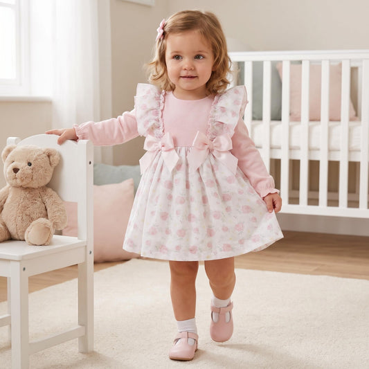 Baby Girls Pink Rose Frilly Shoulder Dress With Pants