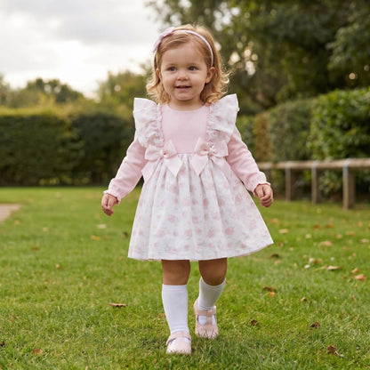 Baby Girls Pink Rose Frilly Shoulder Dress With Pants