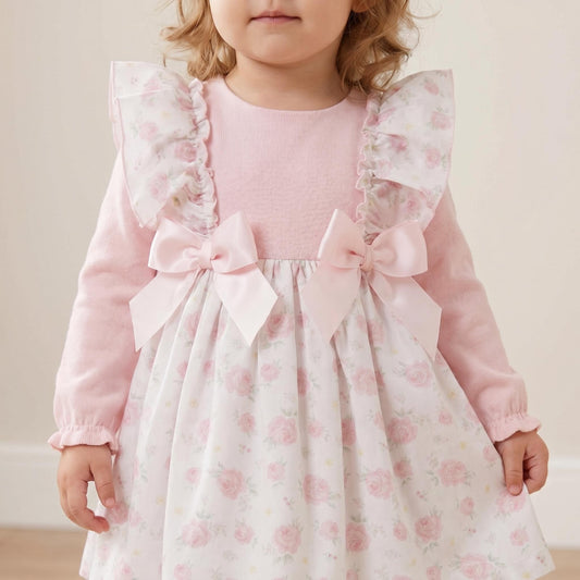 Baby Girls Pink Rose Frilly Shoulder Dress With Pants