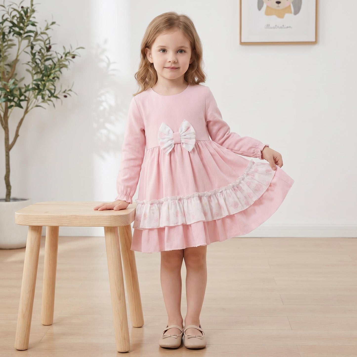 Baby Girls Pink Rose Puff Ball Dress with Bloomers