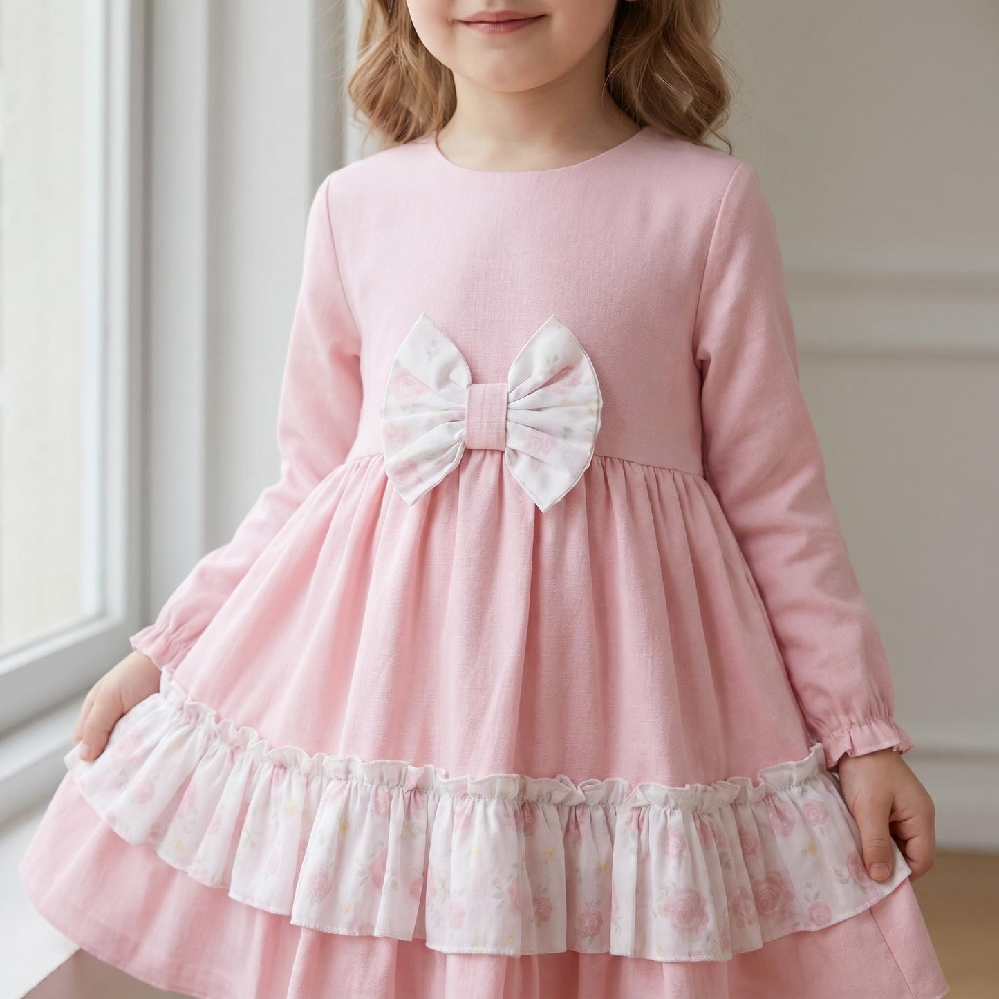 Baby Girls Pink Rose Puff Ball Dress with Bloomers
