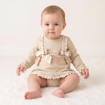 Baby Girls Light Camel Cotton Dress & Bloomers Set