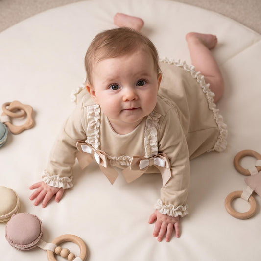 Baby Girls Light Camel Cotton Dress & Bloomers Set