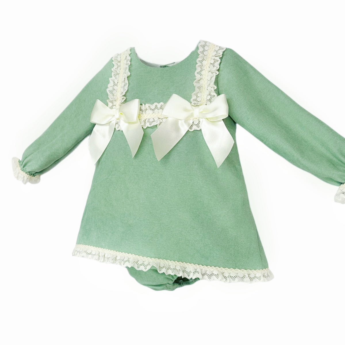 Baby Girls Green Lace Bow Dress with Pants
