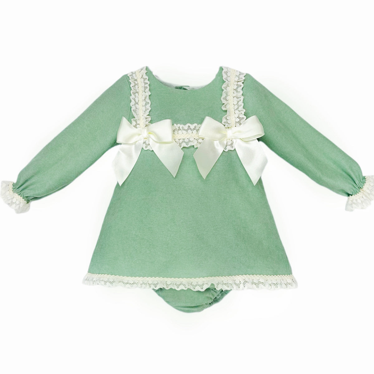 Baby Girls Green Lace Bow Dress with Pants