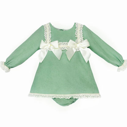 Baby Girls Green Lace Bow Dress with Pants